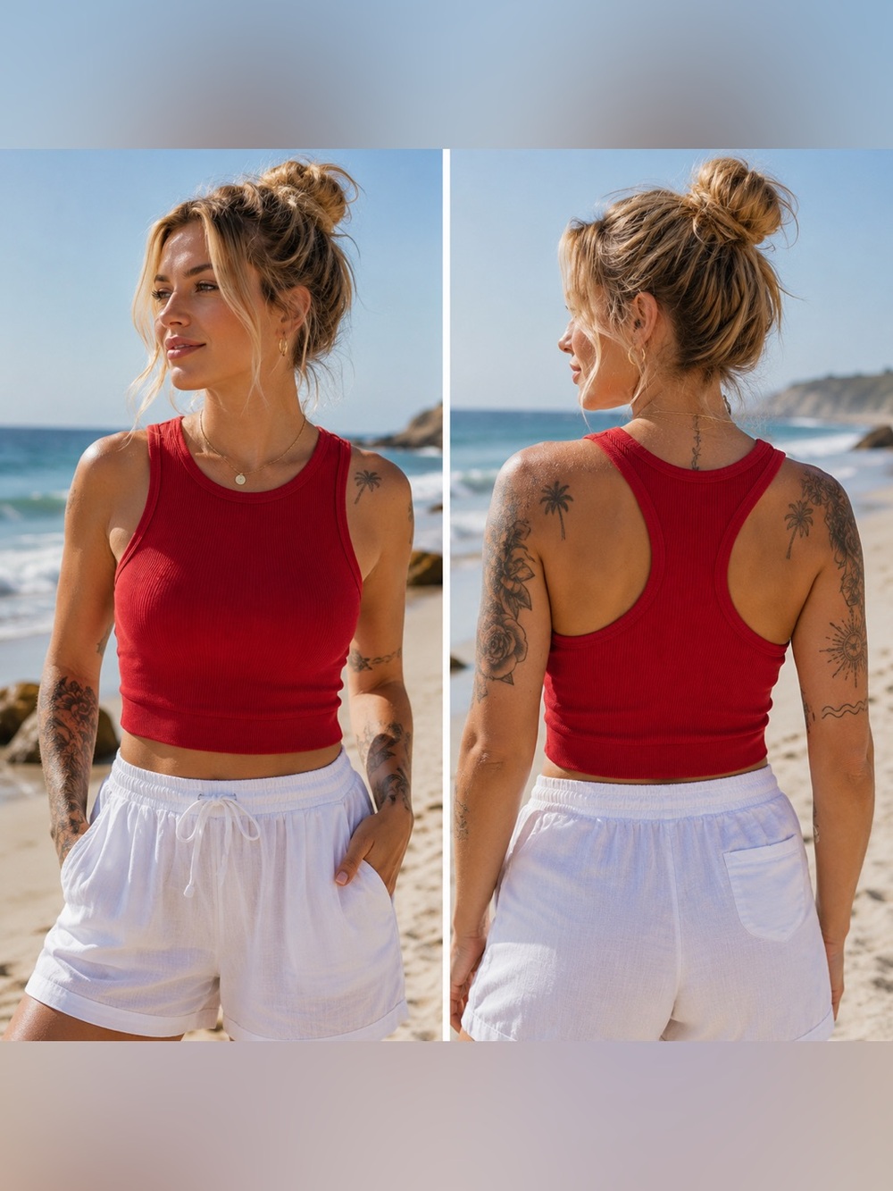 🆕 Red Ribbed Racerback Compression Tank Crop Top NWT S/M L/XL